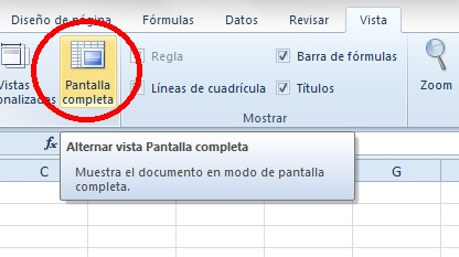 Pantalla Completa en Excel, Opci%c3%b3n Pantalla completa