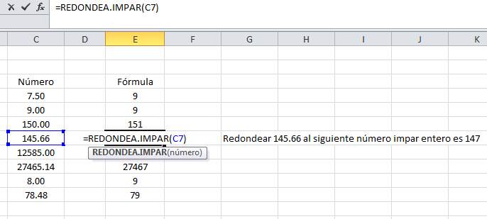 Función REDONDEA.IMPAR en Excel, Tarea2