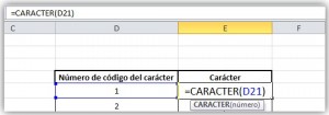 Función CARACTER en Excel, formula CARACTER 300x105