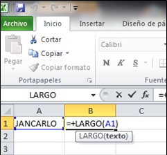 Función LARGO en Excel, largo2