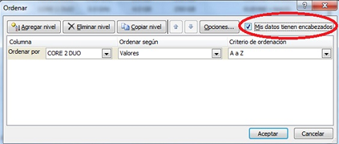 Ordenar Datos en Excel, Ordenar datos en Excel con encabezados