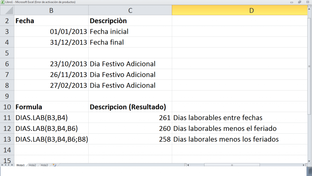 La Funci n DIAS LAB En Excel Funciones De Excel Excel Intermedio