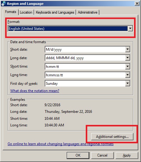 Cambiar separador de argumentos de funciones, Configuraci%c3%b3n Regi%c3%b3n y Lenguaje