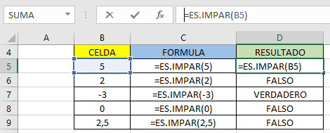 Función ES.IMPAR en Excel, Ejemplo funci%c3%b3n es.impar 1
