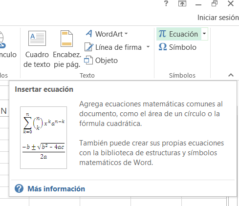 ¿Cómo escribir ecuaciones en Excel?, Insertar Ecuaci%c3%b3n