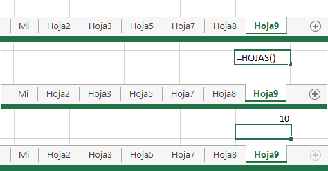 Función HOJAS en Excel, 1 5