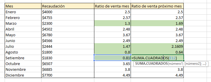 Función SUMA.CUADRADOS en Excel, 10 Función SUMA.CUADRADOS en Excel, 10
