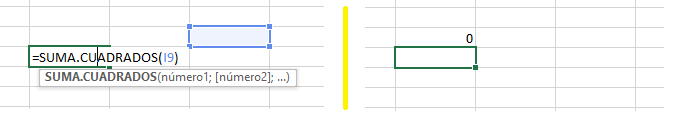 Función SUMA.CUADRADOS en Excel, 2 1
