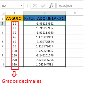 Función CSC en Excel, 4 290x300