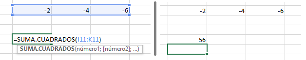 Función SUMA.CUADRADOS en Excel, 6