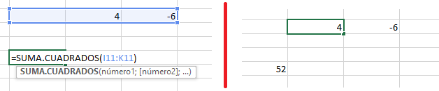 Función SUMA.CUADRADOS en Excel, 7