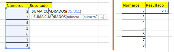 Función SUMA.CUADRADOS en Excel, 8 Función SUMA.CUADRADOS en Excel, 8