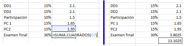 Función SUMA.CUADRADOS en Excel, 9