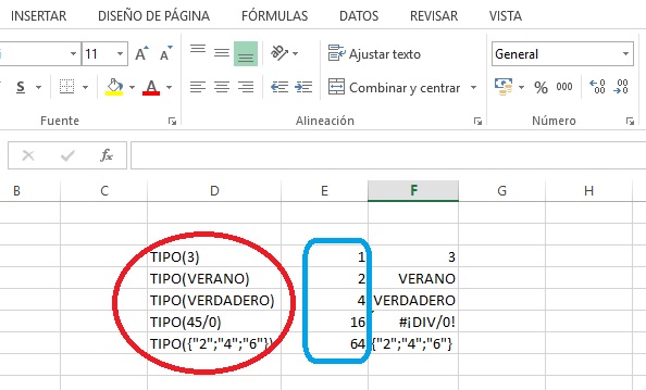 Función TIPO en Excel, EJE 1