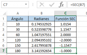 Función SEC en Excel, 4 1 300x191