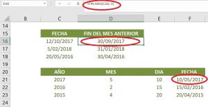 ¿Qué función se utiliza para calcular el último día del mes en Excel?, FIN DE MES ANTERIOR 300x154