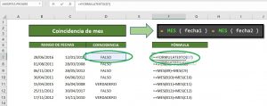 &iquest;C&oacute;mo determinar s&iacute; la fecha coincide en mes?, coincidencia de mes y f&oacute;rmula 300x119