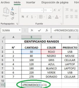 ¿Cómo ingresar funciones en Excel?, PROMEDIODERANGOS 271x300