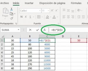 Celdas absolutas y relativas en Excel, referencia absoluta2 300x241